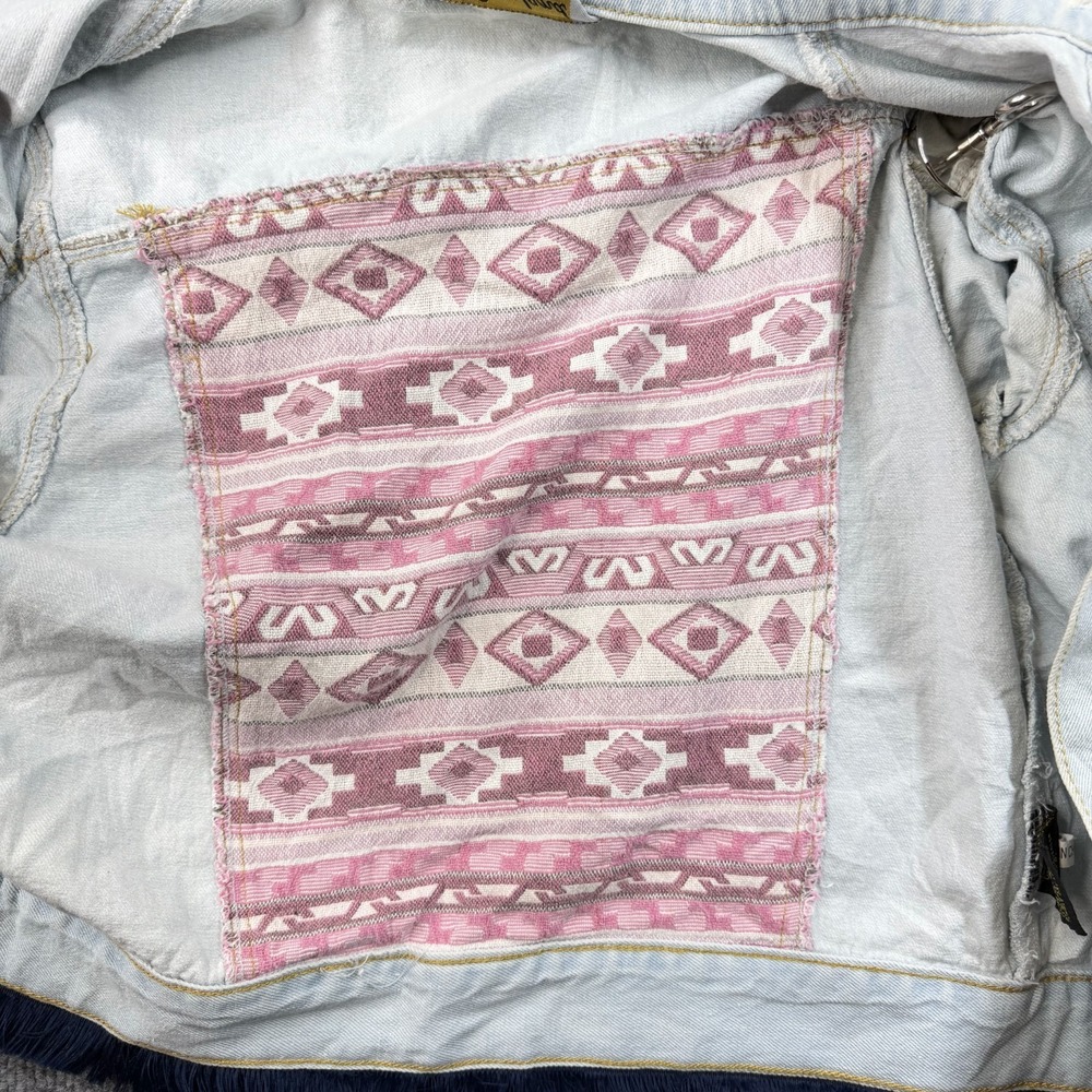 Denimland Paris Collection Jacket Distressed Collar Southwestern Tribal - Small - Picture 10 of 11